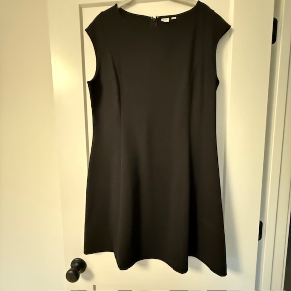 GAP Womens Size 14 Boat Neck Black Cap Sleeve Fit & Flare Dress Stretch